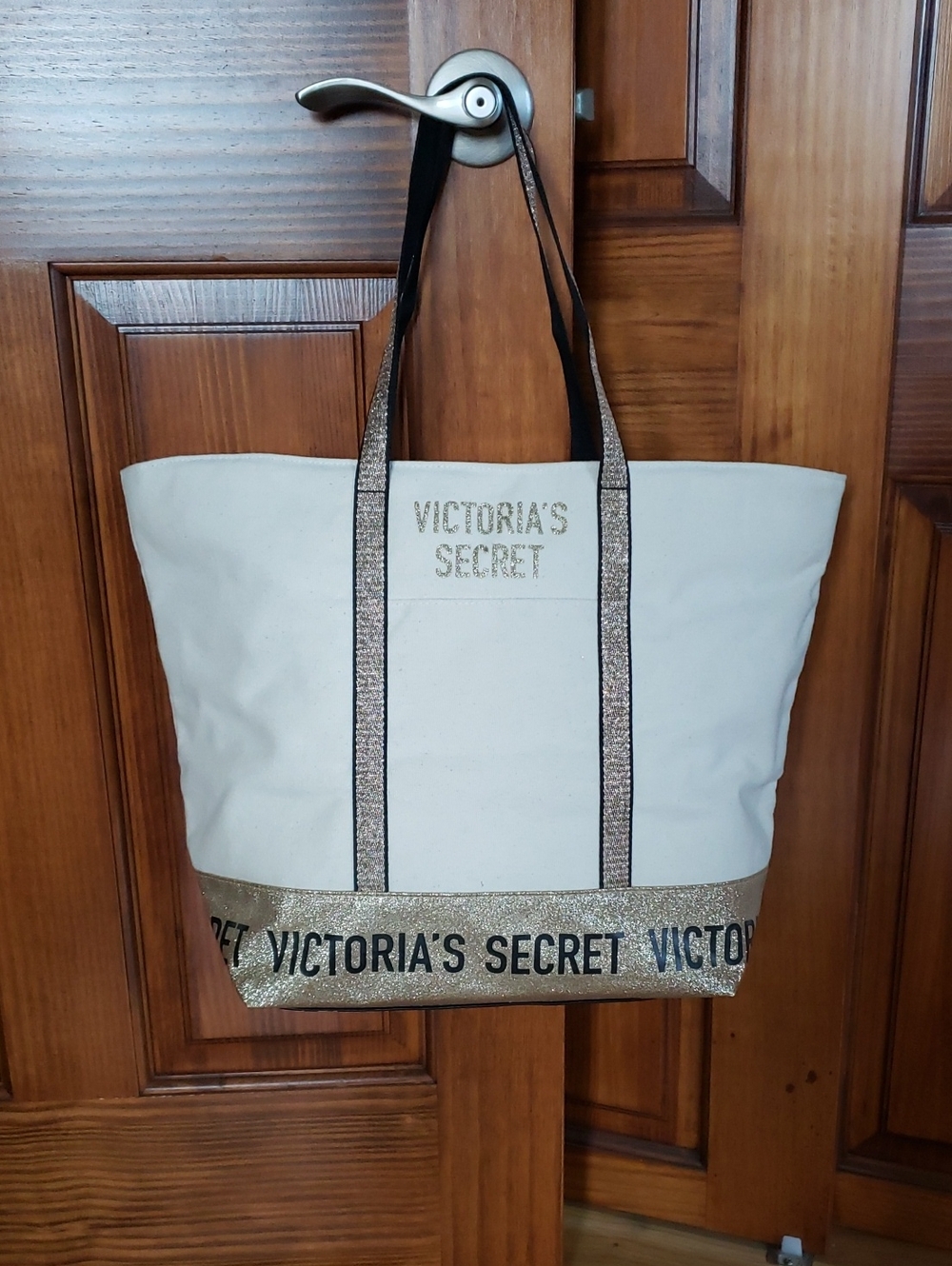 Victoria's Secret Cream Tote with Gold Accents